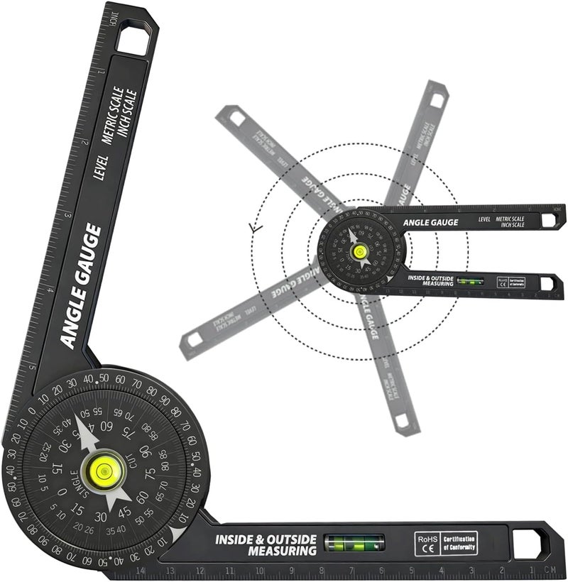 Gray Wolf Miter Saw Protractor, 7 Inch Protractor with Level, High Precision Laser Marking, 360° Miter Angle Measuring Instrument for Carpenters, Decorators, Plumbers and All Construction Trades - Image 1